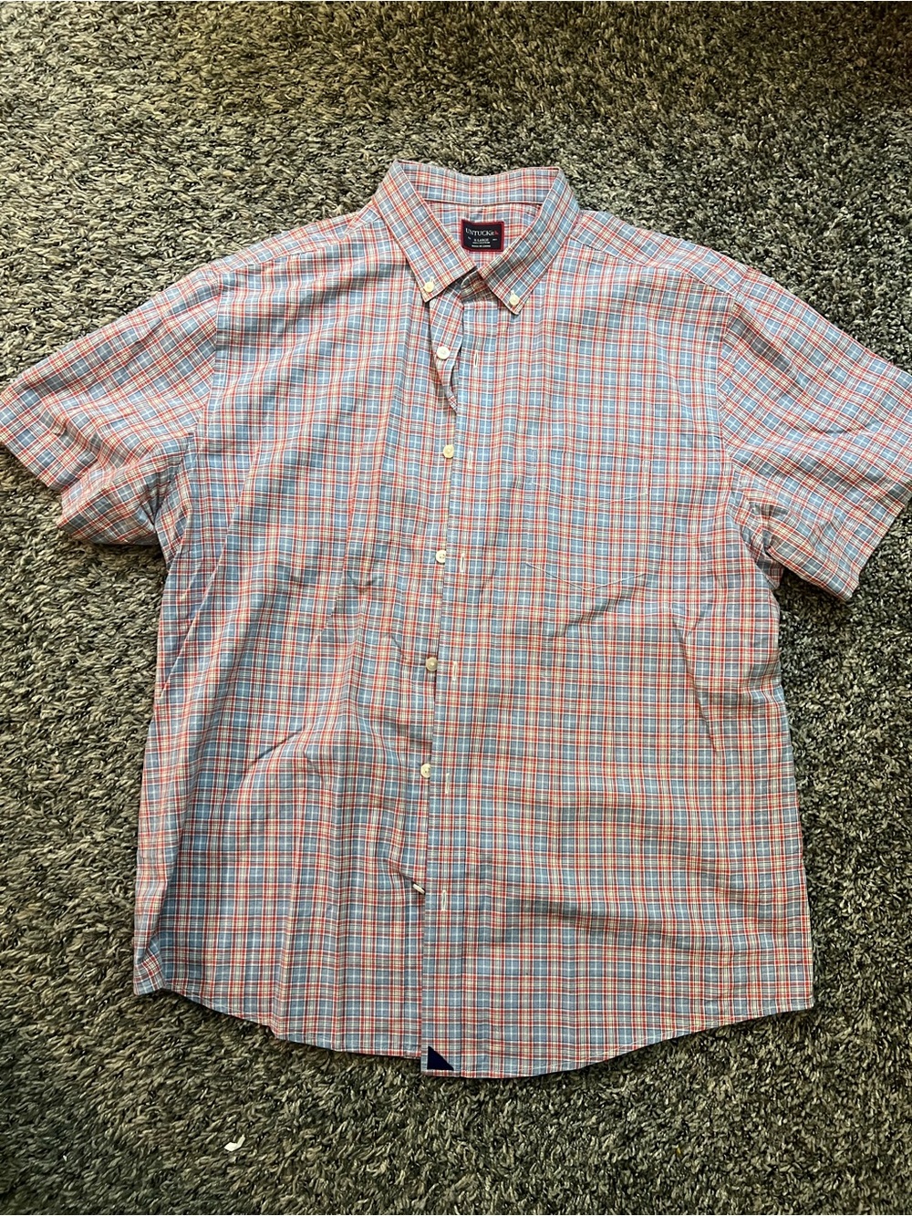 UNTUCKit Men's Short Sleeve Button-Down Shirt - Coral and Light Blue Plaid